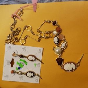 VINTAGE Cameo Set Necklace Earrings Estate Jewelry CALI
